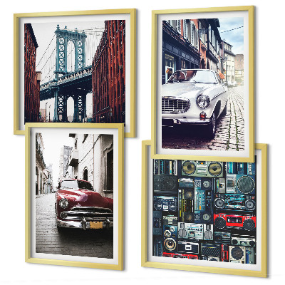 Compoziție de tablouri pentru perete Mașini vechi din Brooklyn, sunet retro