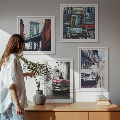 Compoziție de tablouri pentru perete Mașini vechi din Brooklyn, sunet retro