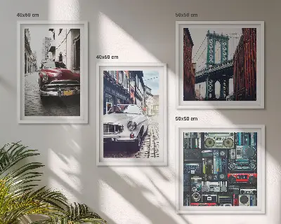 Compoziție de tablouri pentru perete cu mașini vechi din Brooklyn și estetică retro