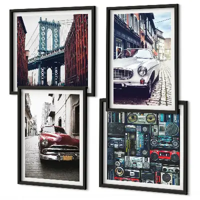 Compoziție de tablouri pentru perete cu mașini vechi din Brooklyn și estetică retro