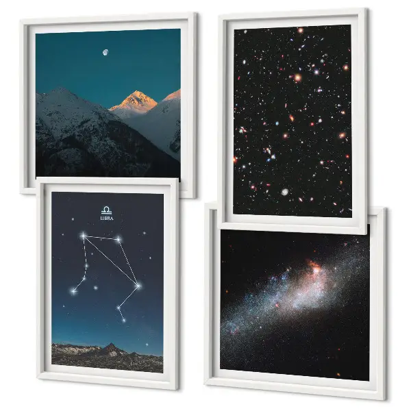 Set de tablouri cu model galaxie spațială și balanță pe cerul nocturn gata de agățat