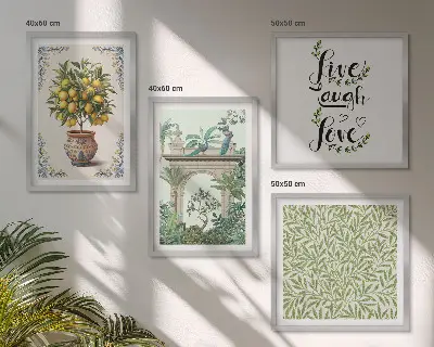 Compoziție de tablouri pentru perete cu motiv de plante exotice cu frunze verzi