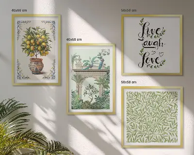 Compoziție de tablouri pentru perete cu motiv de plante exotice cu frunze verzi