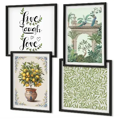Compoziție de tablouri pentru perete cu motiv de plante exotice cu frunze verzi