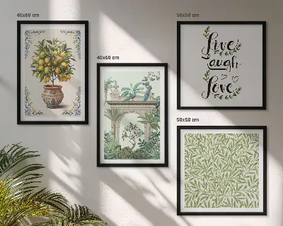 Compoziție de tablouri pentru perete cu motiv de plante exotice cu frunze verzi