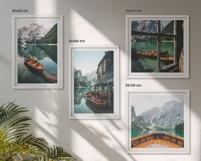 Set tablouri gata de agățat peisaj cu casă pe malul lacului de munte
