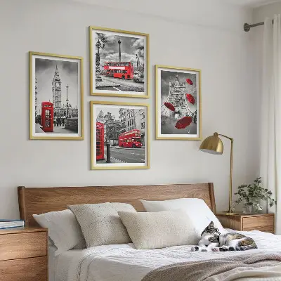 Compoziție de tablouri pentru perete cu model frunze de ginkgo pe fundal deschis