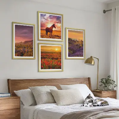 Set de tablouri peisaj montan cu lavandă gata de agățat
