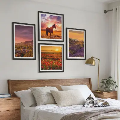 Set de tablouri peisaj montan cu lavandă gata de agățat