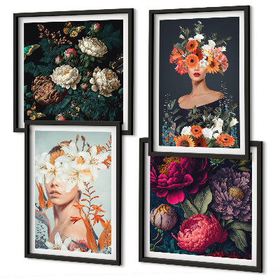 Compoziție de tablouri pentru perete Portrete florale, buchete, frunze