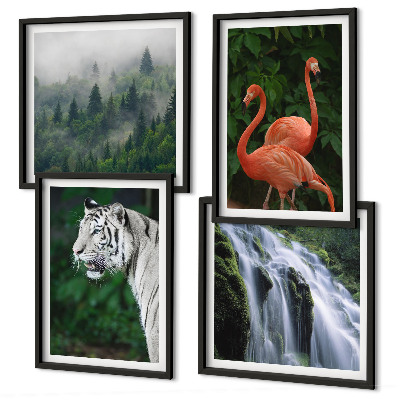 Compoziție de tablouri pentru perete Cascadă Tigru flamingi natură