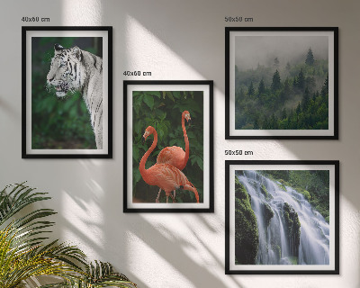 Compoziție de tablouri pentru perete Cascadă Tigru flamingi natură