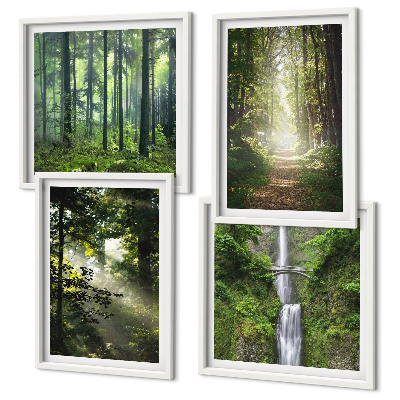 Compoziție de tablouri pentru perete Raze de lumină ale pădurilor verzi