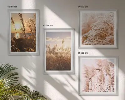 Set tablouri gata de agățat cu peisaj apus de soare pe câmp cu iarbă stil boho