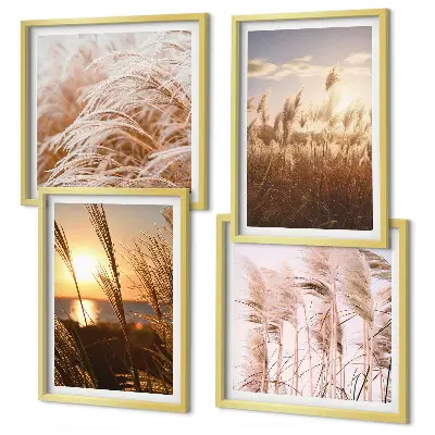 Set tablouri gata de agățat cu peisaj apus de soare pe câmp cu iarbă stil boho