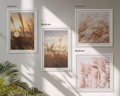 Set tablouri gata de agățat cu peisaj apus de soare pe câmp cu iarbă stil boho