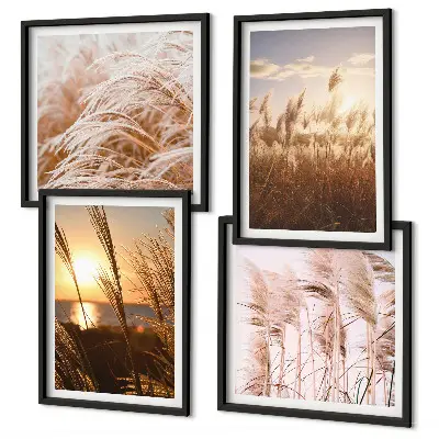 Set tablouri gata de agățat cu peisaj apus de soare pe câmp cu iarbă stil boho