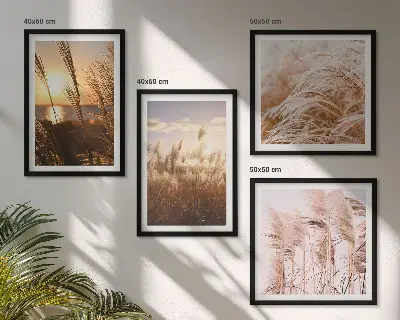 Set tablouri gata de agățat cu peisaj apus de soare pe câmp cu iarbă stil boho