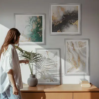 Set de tablouri gata de agățat cu modele abstracte în nuanțe de alb, negru și verde