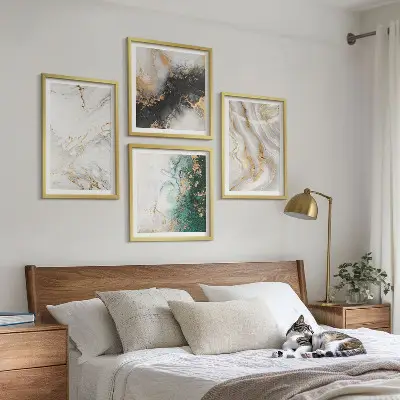 Set de tablouri gata de agățat cu modele abstracte în nuanțe de alb, negru și verde