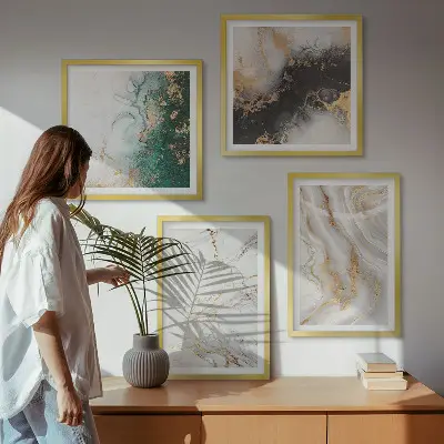 Set de tablouri gata de agățat cu modele abstracte în nuanțe de alb, negru și verde