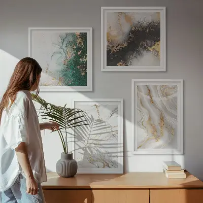 Set de tablouri gata de agățat cu modele abstracte în nuanțe de alb, negru și verde