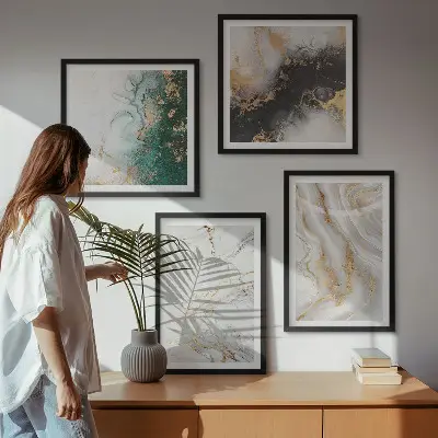 Set de tablouri gata de agățat cu modele abstracte în nuanțe de alb, negru și verde