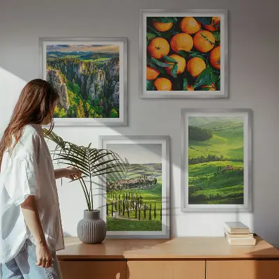 Set de tablouri gata de agățat cu peisaj rural italian cu portocale în natură