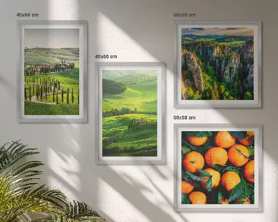 Set de tablouri gata de agățat cu peisaj rural italian cu portocale în natură