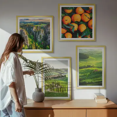 Set de tablouri gata de agățat cu peisaj rural italian cu portocale în natură