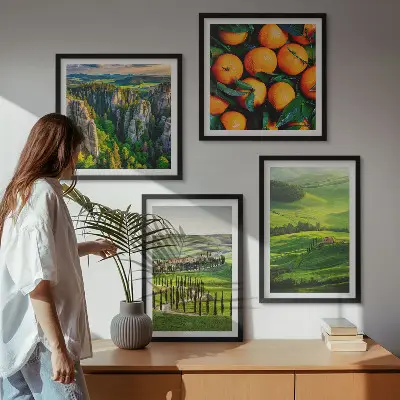 Set de tablouri gata de agățat cu peisaj rural italian cu portocale în natură