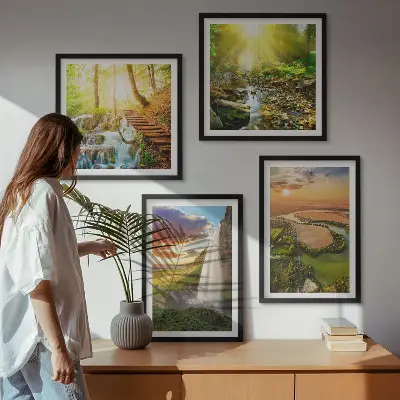 Compoziție de tablouri pentru perete cu peisaj Cascada Orange Mountain