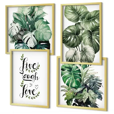 Set tablouri cu plante modele cu frunze și textul trăiește, râde, iubește gata de agățat