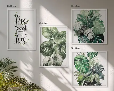 Set tablouri cu plante modele cu frunze și textul trăiește, râde, iubește gata de agățat
