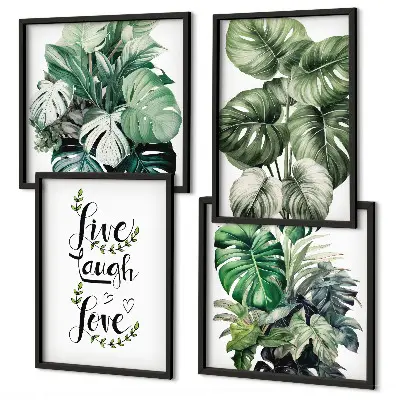 Set tablouri cu plante modele cu frunze și textul trăiește, râde, iubește gata de agățat