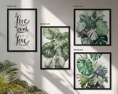 Set tablouri cu plante modele cu frunze și textul trăiește, râde, iubește gata de agățat