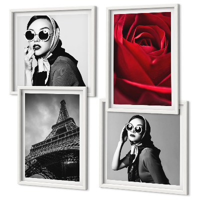 Set tablouri gata de agățat Doamnă pariziană cu ochelari Eiffel