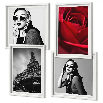 Set de tablouri Doamnă pariziană cu ochelari și Turnul Eiffel gata de agățat