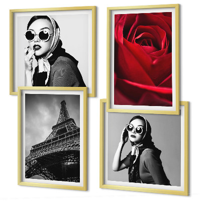 Set tablouri gata de agățat Doamnă pariziană cu ochelari Eiffel