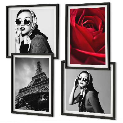 Set tablouri gata de agățat Doamnă pariziană cu ochelari Eiffel
