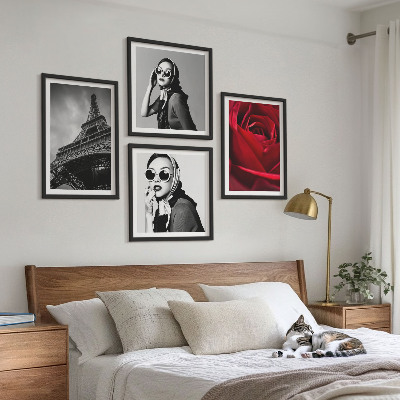 Set tablouri gata de agățat Doamnă pariziană cu ochelari Eiffel