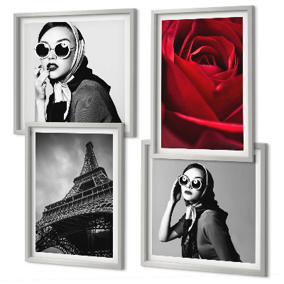 Set tablouri gata de agățat Doamnă pariziană cu ochelari Eiffel