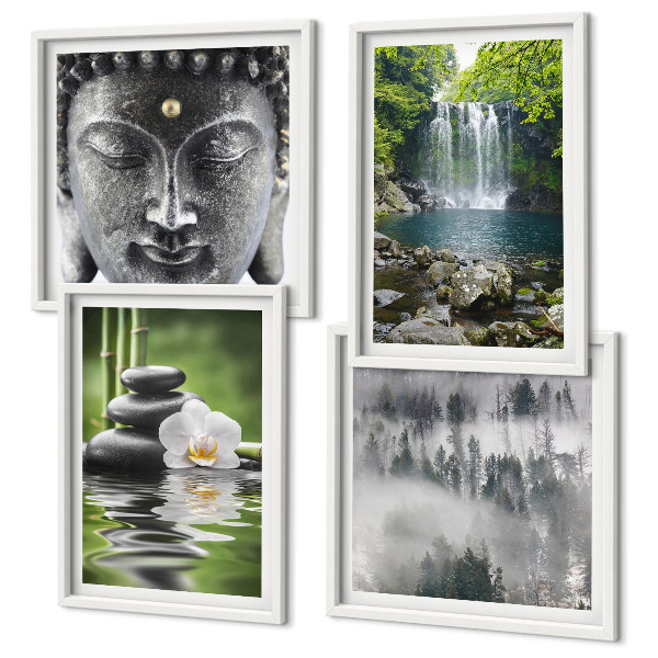 Compoziție de tablouri pentru perete Armonia naturii, pietre, apă, Buddha