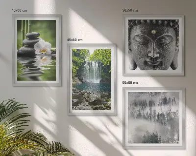 Compoziție de tablouri pentru perete cu tematică natura, pietre, apă și Buddha