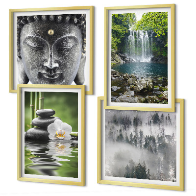 Compoziție de tablouri pentru perete Armonia naturii, pietre, apă, Buddha