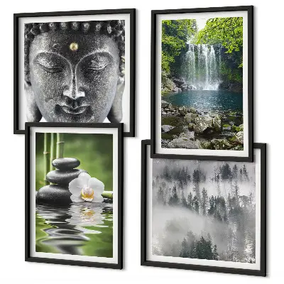 Compoziție de tablouri pentru perete cu tematică natura, pietre, apă și Buddha