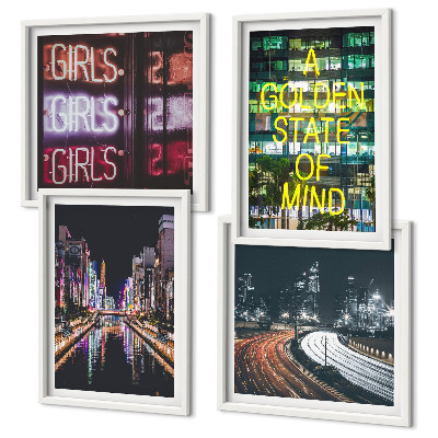 Set tablouri gata de agățat semne neon în oraș noaptea