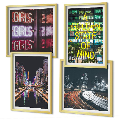 Set tablouri gata de agățat semne neon în oraș noaptea
