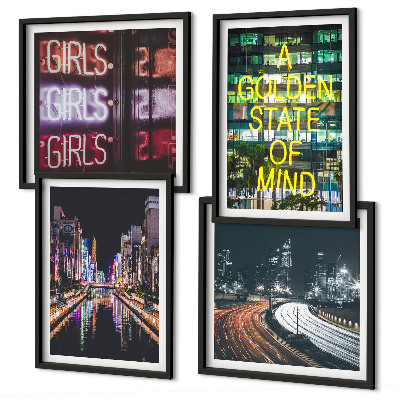 Set tablouri gata de agățat semne neon în oraș noaptea