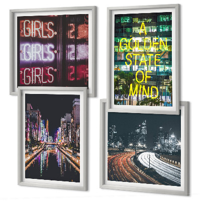 Set tablouri gata de agățat semne neon în oraș noaptea